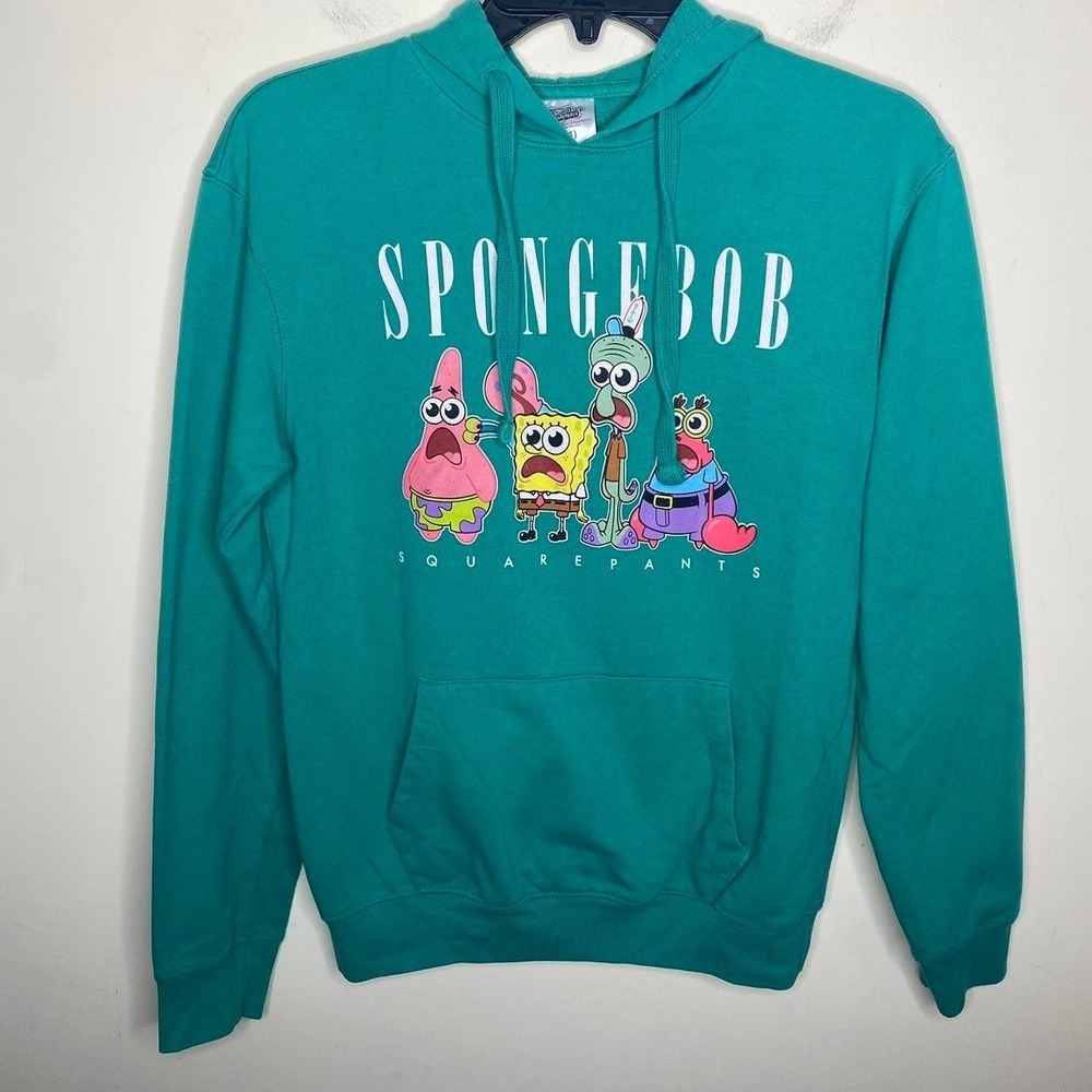 Green SpongeBob SquarePants Hoodie in Size XS Graphic has SpongeBob and friends